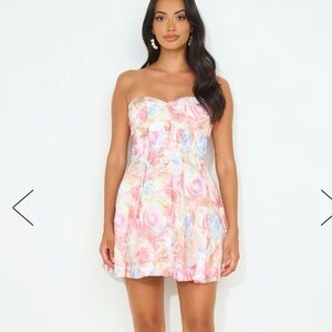 Hello Molly FAMILIAR FEELING STRAPLESS MINI DRESS FLORAL - S